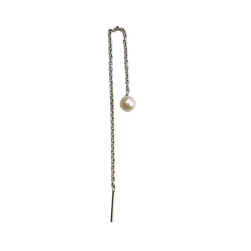 Heiring ørekæde i rhodineret sølv med perle 10 cm – elegant og tidløs.</s>